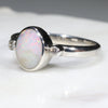 Australian Solid Boulder Opal and Diamond Silver Ring - Size 6.25