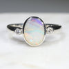 Natural Australian Solid Opal and Diamond Silver Ring