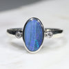 Natural Australian Boulder Opal Silver Ring With Diamonds