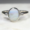 Natural Australian Solid Opal and Diamond Silver Ring