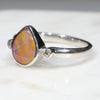 Australian Solid Boulder Opal and Diamond Silver Ring - Size 6.25