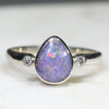 Natural Australian Opal with Diamonds Silver Ring