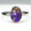 Natural Australian Boulder Opal Silver and Diamond Ring