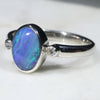 Beautiful natural Boulder Opal and Diamond Silver Ring