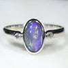 Natural Australian Boulder Opal Silver Ring with Diamonds