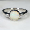 Natural Australian Boulder Opal Silver and Diamond Ring