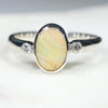Natural Australian Honey Opal Silver Ring with Diamonds