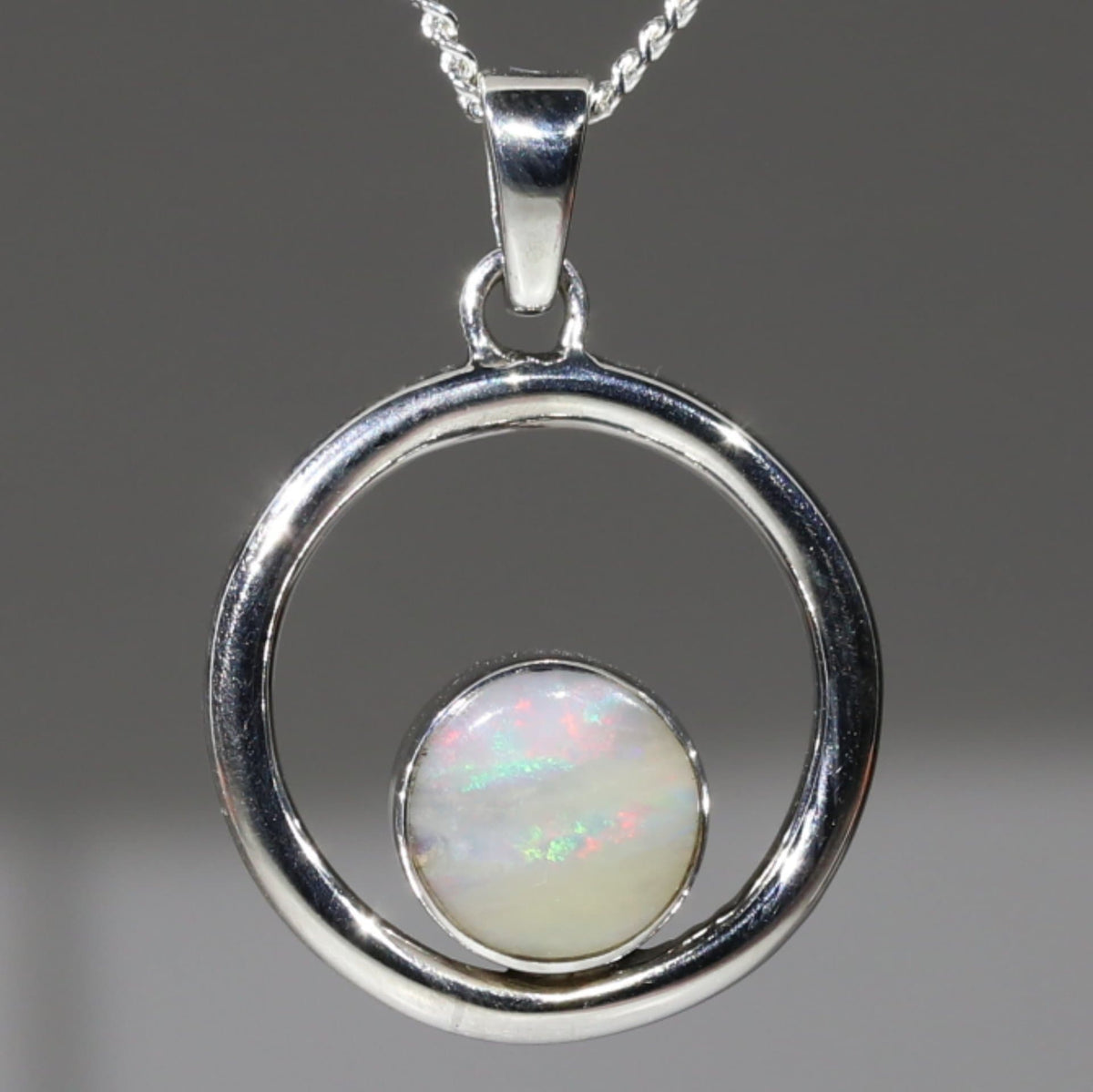 Natural Australian Boulder Opal- Silver- Round Opal Pendant