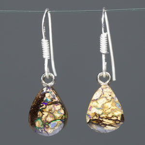 Natural Australian Opal Silver Drop Earrings