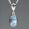 Natural Australian Boulder Opal and Diamond Silver Pendant with Silver Chain