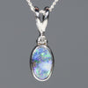 Natural Australian Boulder Opal and Diamond Silver Pendant with Silver Chain