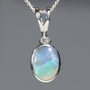 Natural Australian Boulder Opal and Diamond Silver Pendant with Silver Chain