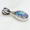 Natural Australian Boulder Opal and Diamond Silver Pendant with Silver Chain
