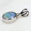 Natural Australian Boulder Opal and Diamond Silver Pendant with Silver Chain