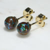 10k Gold Natural Matrix Opal Ball Studs