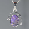Natural Australian Boulder Opal Silver Pendant with Diamonds
