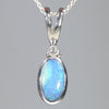 Natural Australian Solid boulder Opal Silver and Diamond Pendant