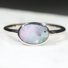 Australian Boulder October Birthstone Opal Ring Silver Size 11.5
