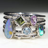 Natural Boulder Opal and Gemstone Silver Ring