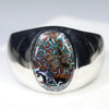 Natural Australian Boulder Opal Matrix Silver Men's Ring