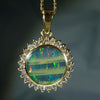 Natural opal mossy rainbow 18k gold pendant