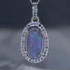 Natural Australian Opal  and Sapphire Silver Pendant with Silver Chain