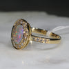 Natural Australian white Opal and Diamond 18k Gold Ring - Size 7.25