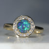 Natural Australian Black Opal and Diamond Gold Ring -Size 6.5