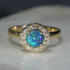 Natural Australian Black Opal and Diamond Gold Ring -Size 6.5