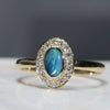 Natural Australian Boulder Opal and Diamond Gold Ring - Size 7.75