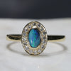 Natural Australian Boulder Opal and Diamond Gold Ring - Size 7.75