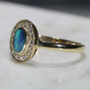 Natural Australian Boulder Opal and Diamond Gold Ring - Size 7.75