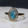 Natural Australian Black Opal and Diamond Gold Ring - Size 7
