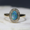 Natural Australian Black Opal and Diamond Gold Ring - Size 7