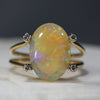 Natural Australian Crystal  Opal and Diamond 18k Gold Ring - Size 7.5