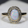 Natural Australian White Opal and Diamond Gold Ring