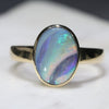 Natural Australian Boulder Opal with Amazing pattern  Gold Ring - Size 7.5