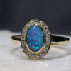 Natural Australian Black Opal and Diamond Gold Ring - Size 6.75