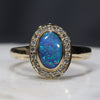 Natural Australian Black Opal and Diamond Gold Ring - Size 6.75
