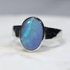 Australian Solid Boulder Opal Silver Ring - Size 6.5