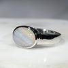 Australian Solid White Boulder Opal Silver Ring - Size 8