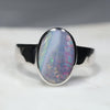 Australian Solid Boulder Opal Silver Ring - Size 7.5