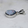 Natural Australian Boulder Opal and Diamond Silver Pendant with Silver Chain