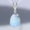 Natural Australian Boulder Opal and Diamond Silver Pendant with Silver Chain