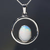Natural opal white sandy beach silver pendant