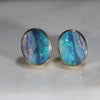 Natural Australian Boulder Opal 18k Gold Earrings