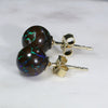 Natural Australian  8mm Boulder Opal Matrix Gold Earring Studs