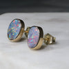 Natural Australian Boulder Opal  Gold Earrings