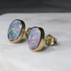 Natural Australian Boulder Opal  Gold Earrings