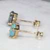 Natural Australian Black Opal Gold Earring Studs